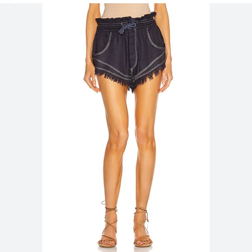 Isabel Marant Navy Denim High-Waist Frayed Shorts